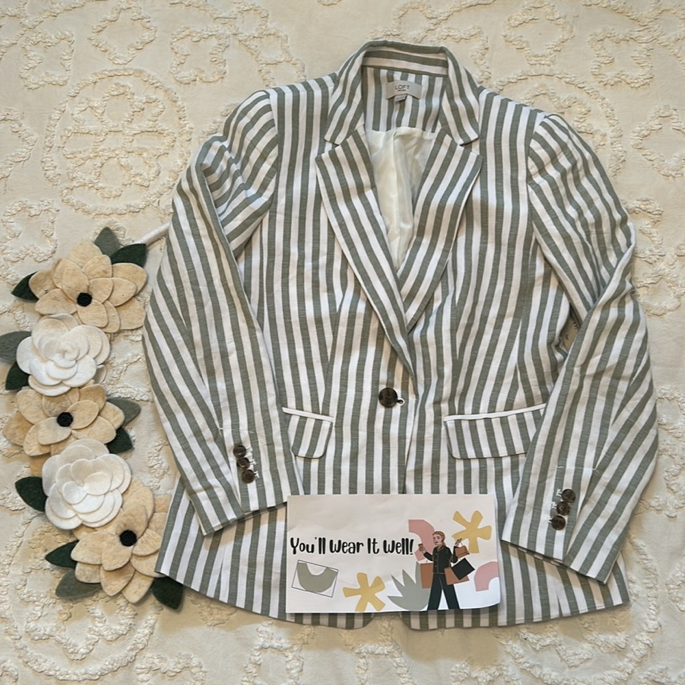 Loft striped linen/rayon blazer. Size 4P